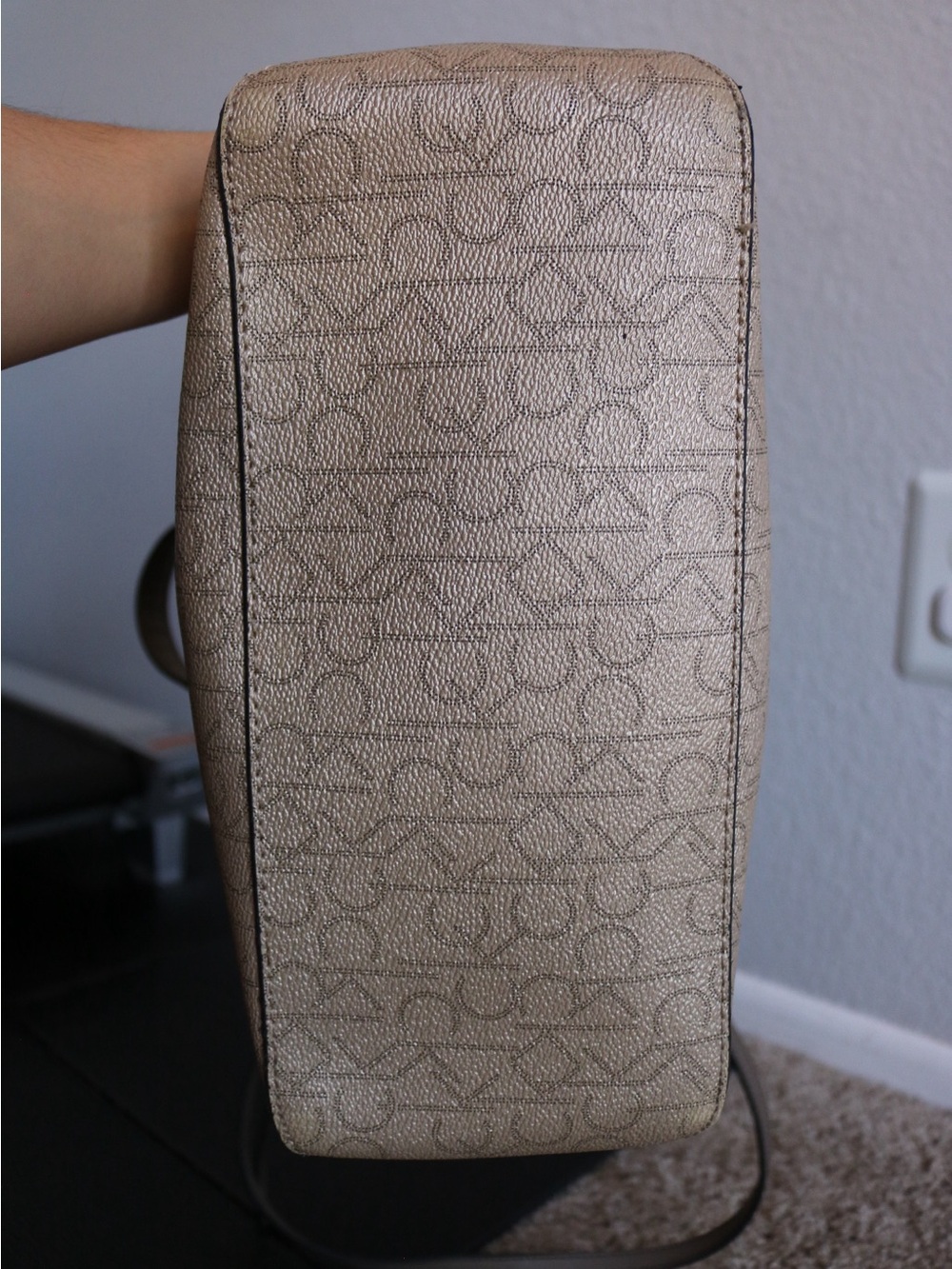 Calvin Klein Monogram Dome Satchel Crossbody Purse - Beige Taupe - Picture 5 of 16